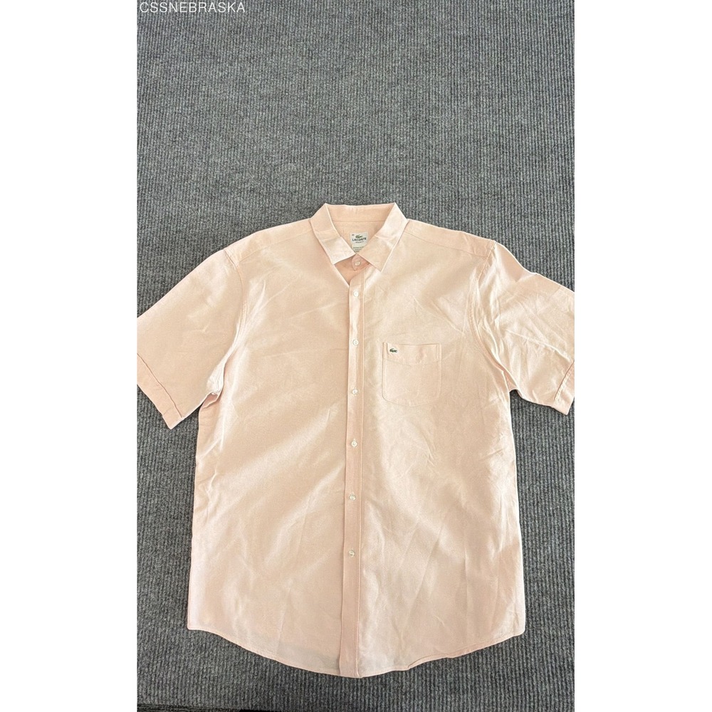 Lacoste Men's Pale Pink Short Sleeve Cotton Regular Fit Button Down Shirt Sz 46